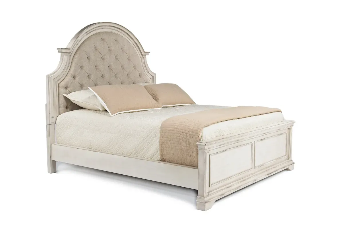 Anastasia Upholstered Panel Bed in Antique Bisque, Eastern King