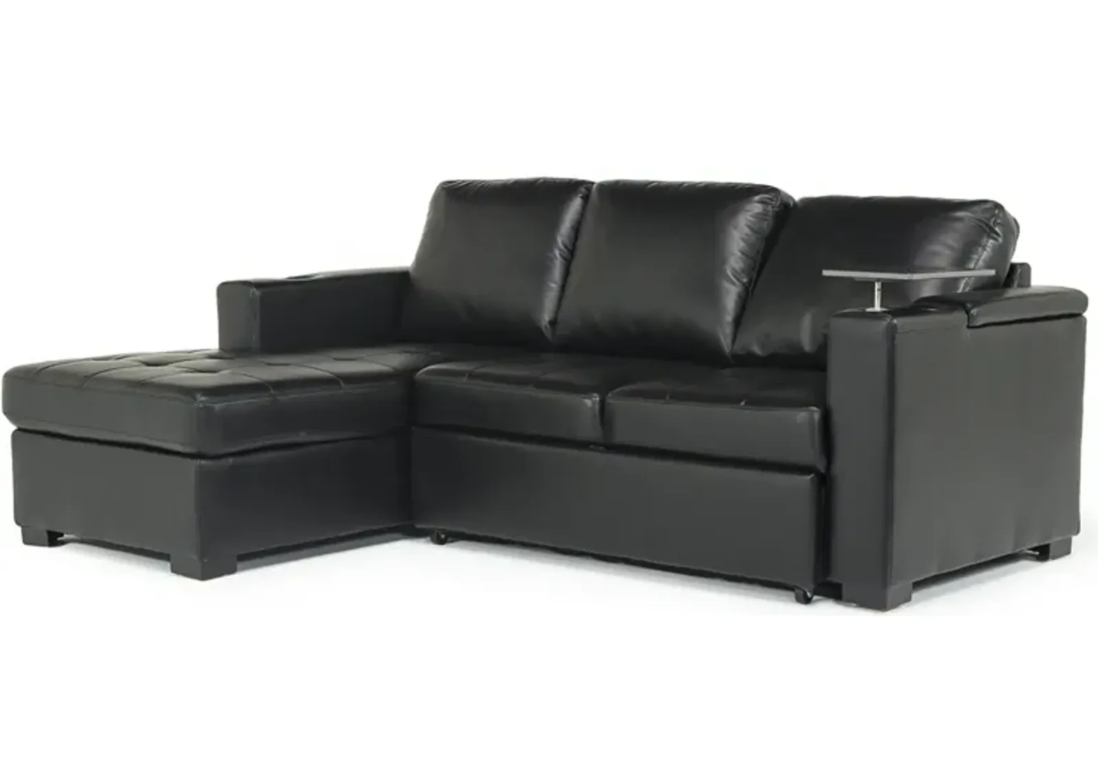 Luigi Full Pullout Sofa Chaise in Black, Left Facing