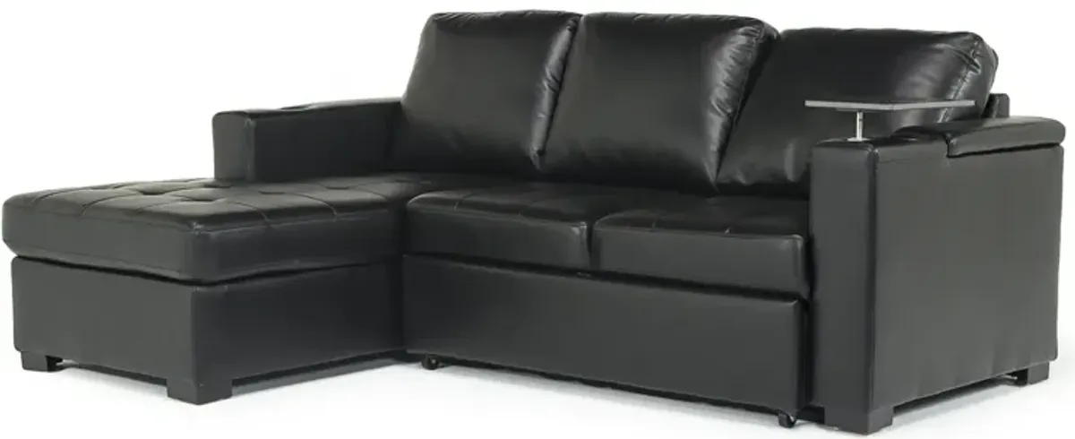 Luigi Full Pullout Sofa Chaise in Black, Left Facing