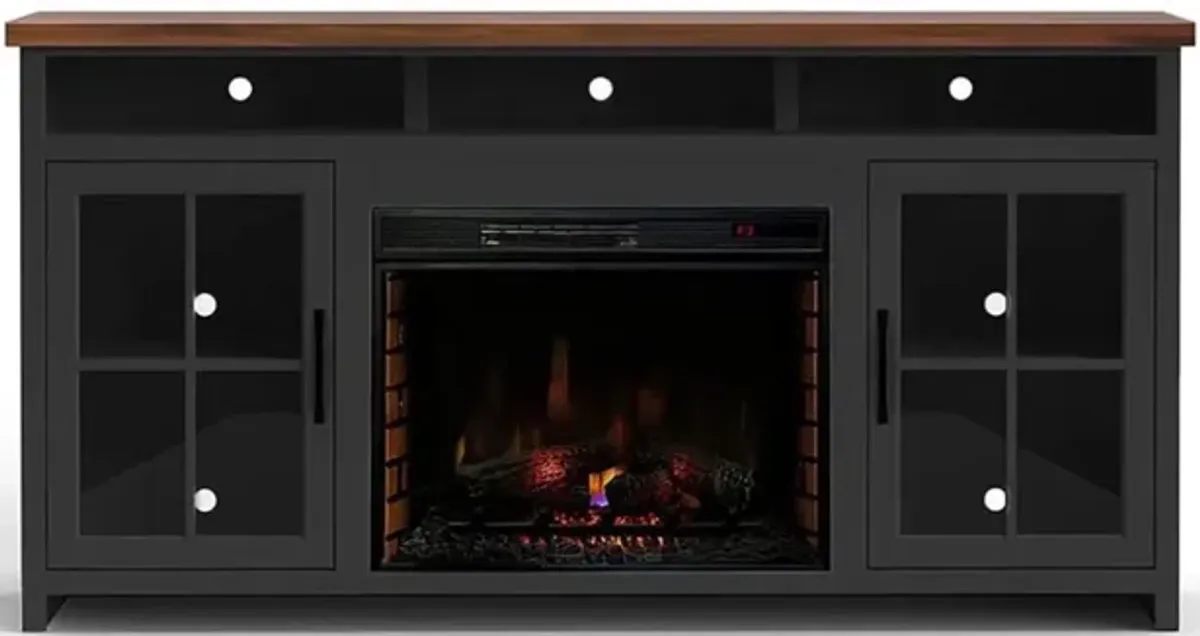 Essex Fireplace Console in Black & Whiskey, 73 inch