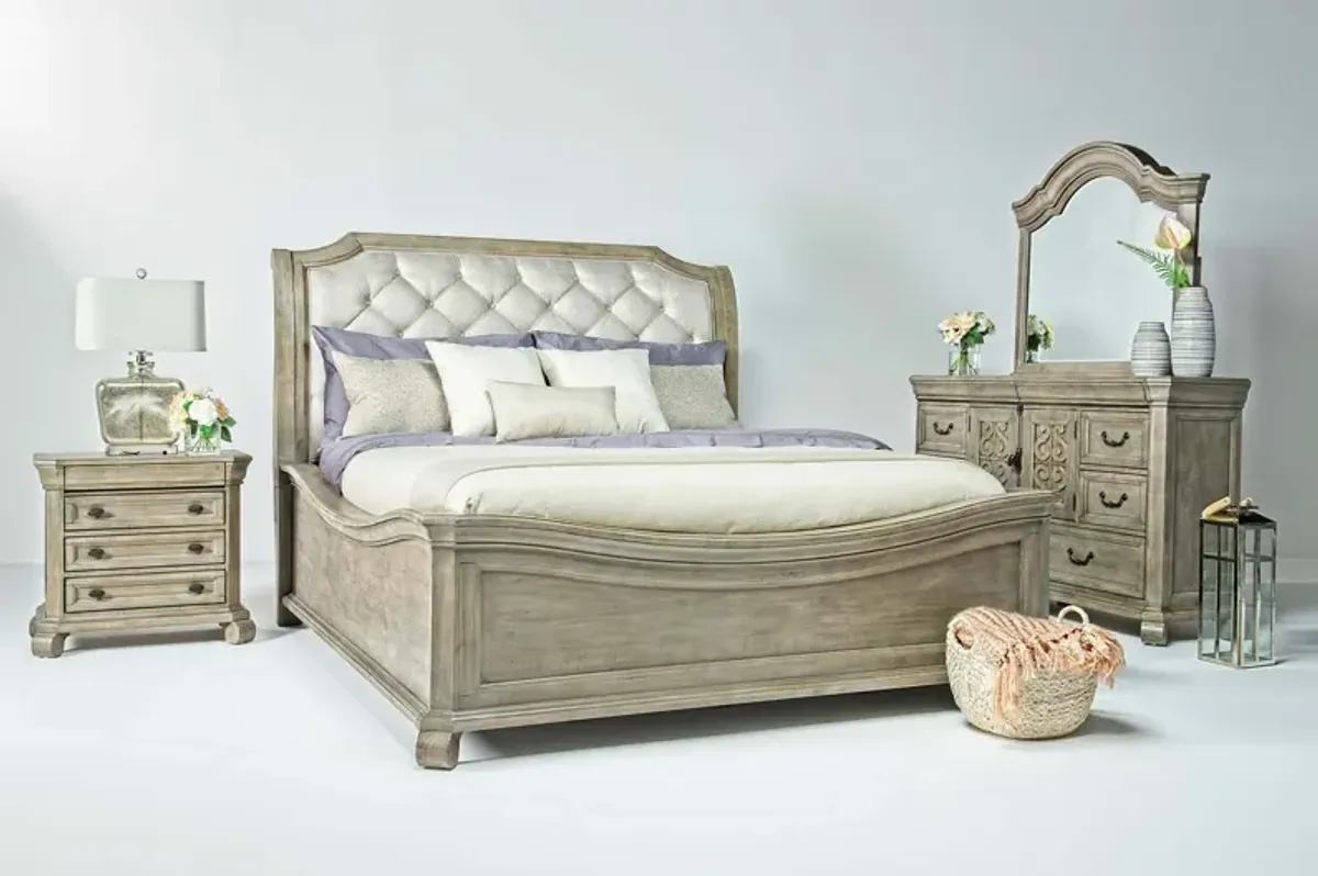 Bellamy Sleigh Bed in Light Gray, Queen