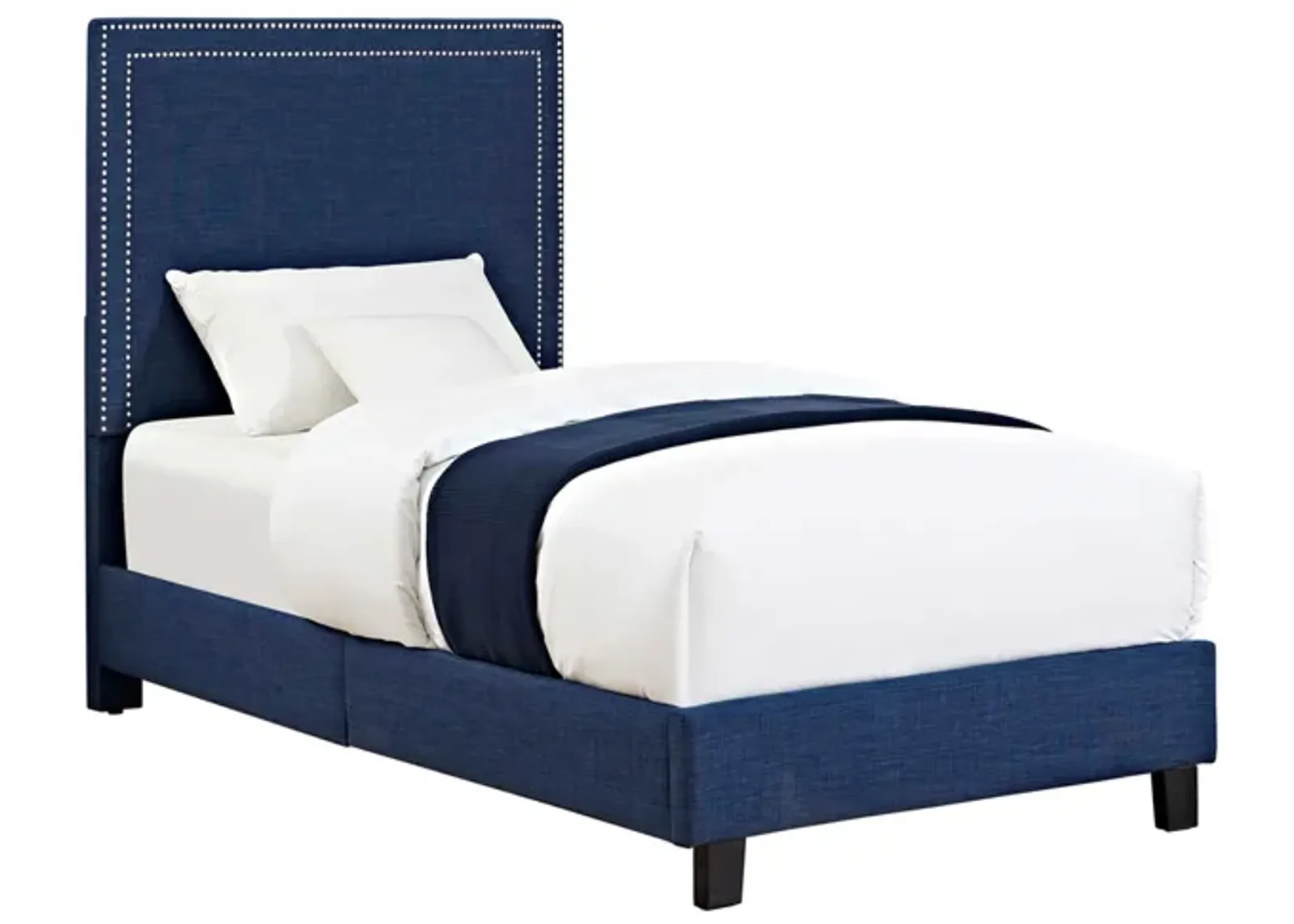 Emery Upholstered Bed in Blue, Twin