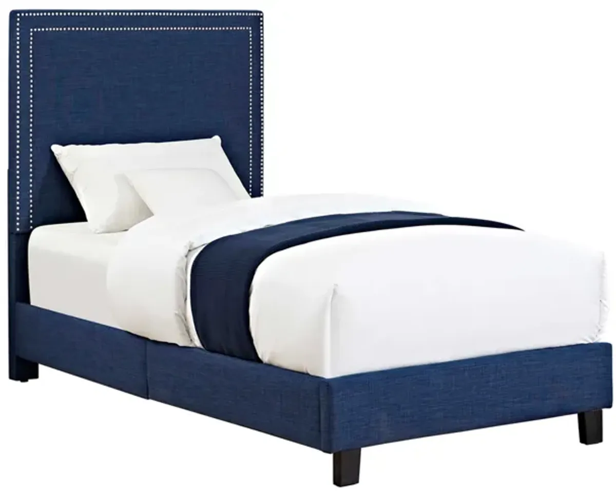 Emery Upholstered Bed in Blue, Twin