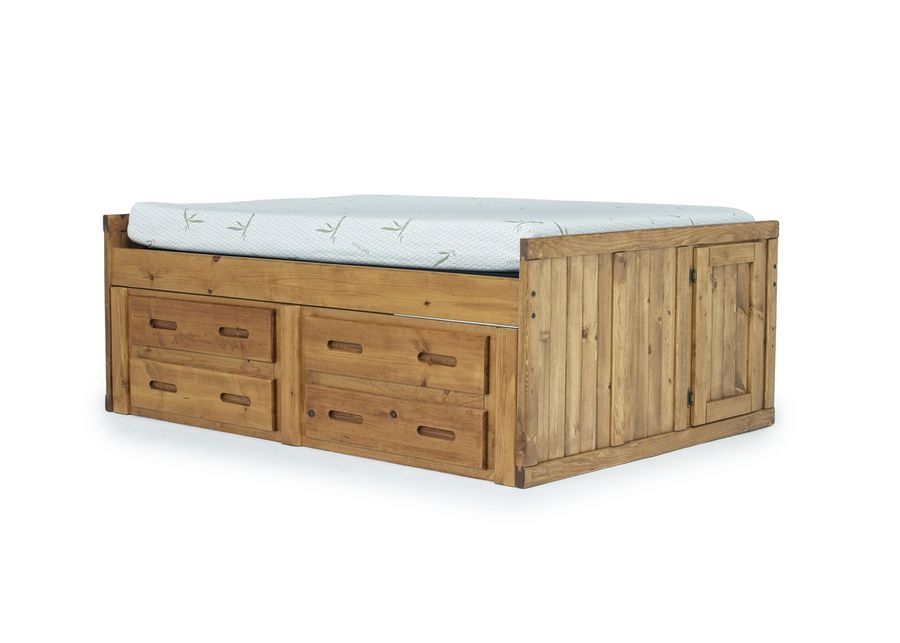 Young Pioneer Captain Bed w/ 4 Drawer Storage in Natural, Full