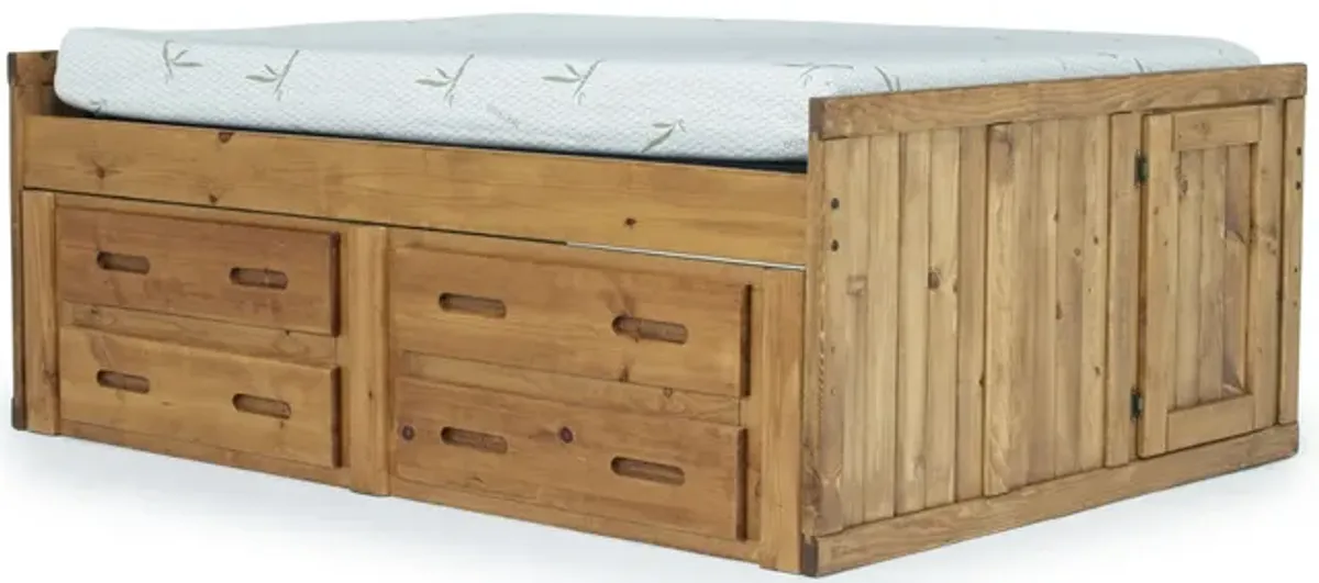 Young Pioneer Captain Bed w/ 4 Drawer Storage in Natural, Full