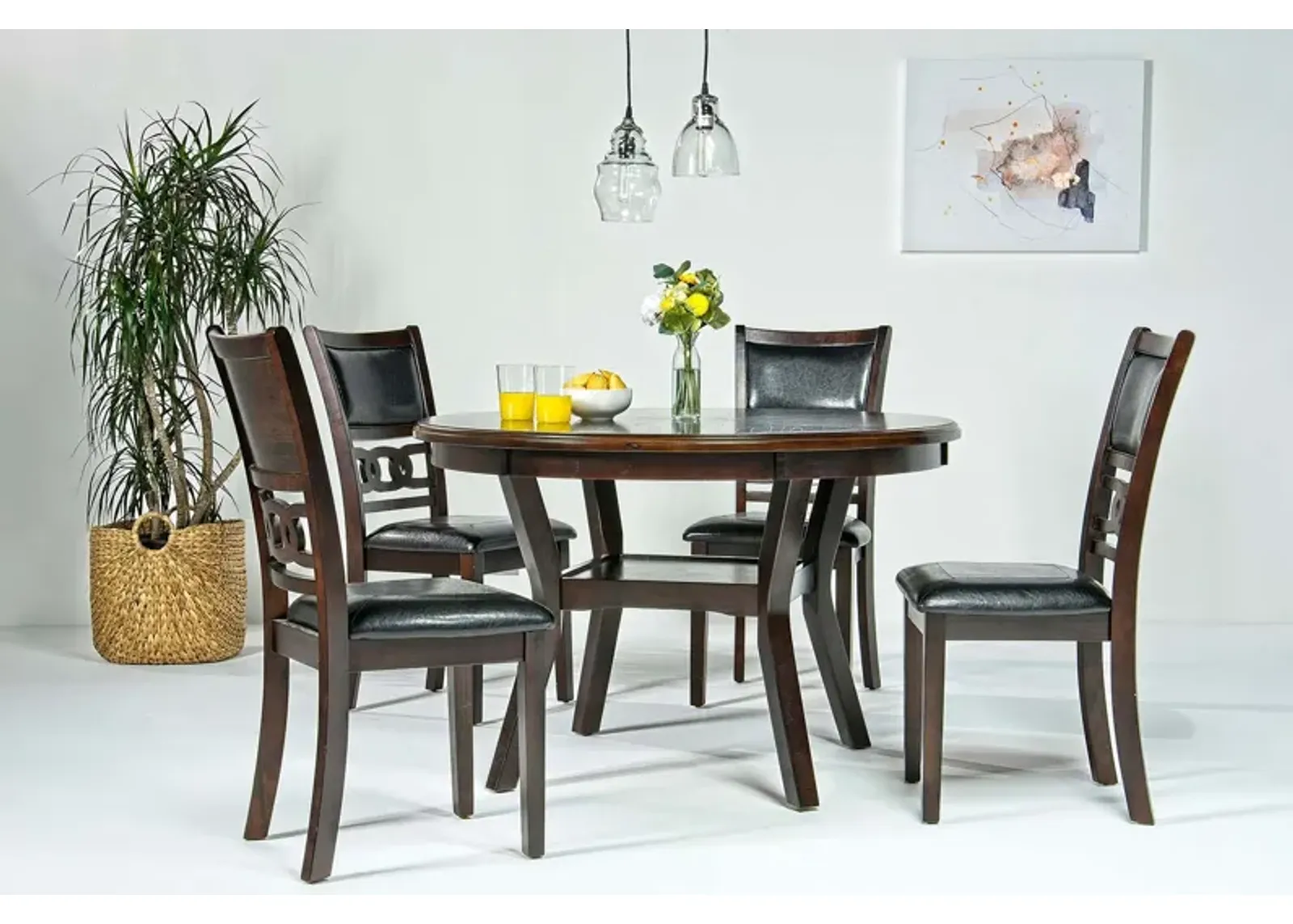 Gia Round Dining Table & 4 Chairs in Dark Brown