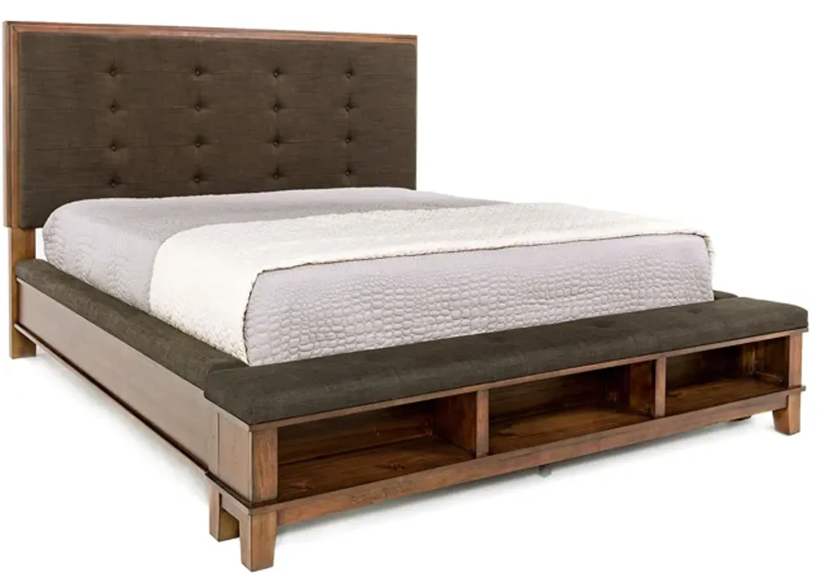 Cagney Upholstered Panel Bed w/ Storage in Brown, Queen