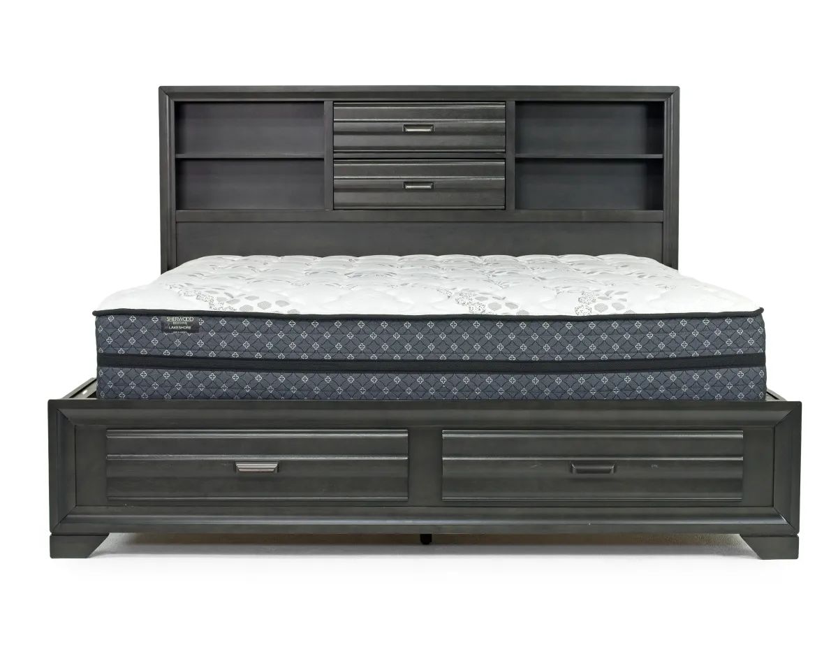Andes Bookcase Bed w/ Storage in Charcoal, Eastern King