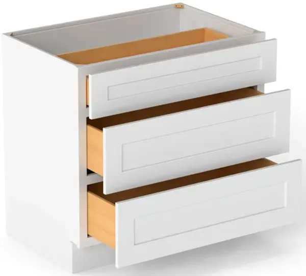 Elegant 3-Drawer Base Cabinet in White, 36in