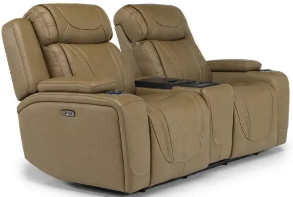 Max 2 Power Console Loveseat in Aline Butternut Leather