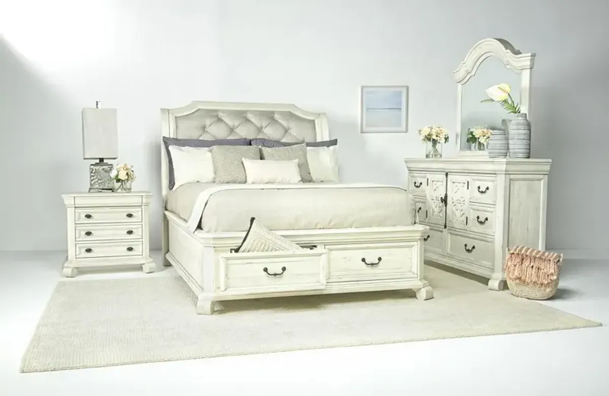 Bellamy Sleigh Bed w/ Storage in White, CA King