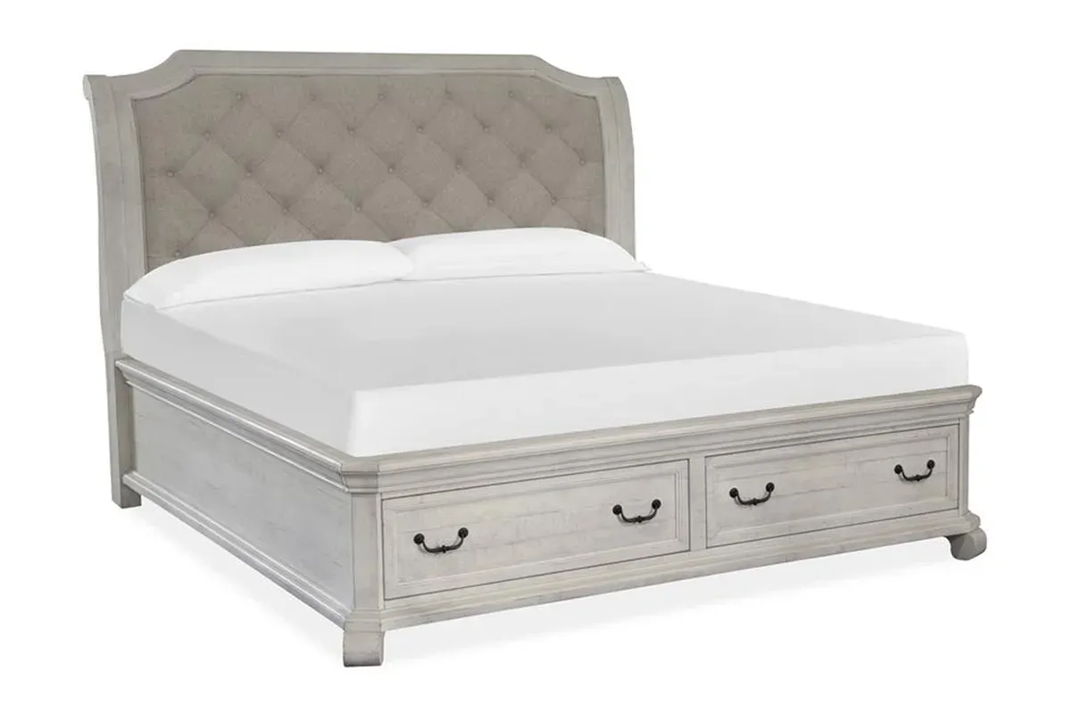 Bellamy Sleigh Bed w/ Storage in White, CA King