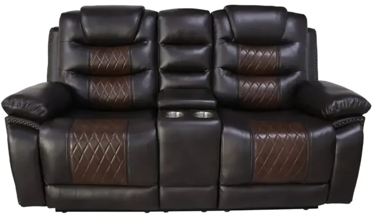 Nikko Reclining Console Loveseat in Brown
