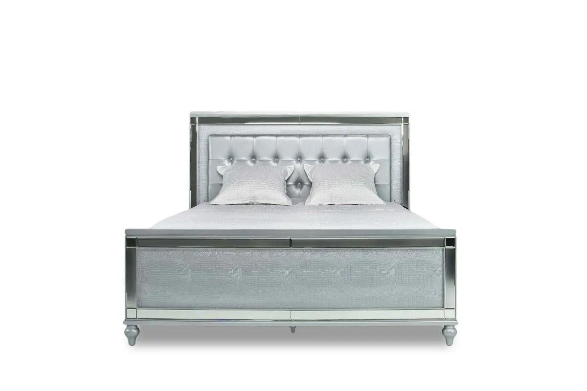 Valentino Panel Bed in Silver, Queen