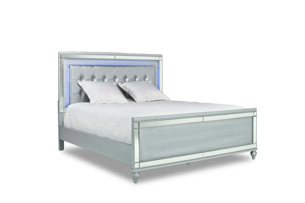 Valentino Panel Bed in Silver, Queen