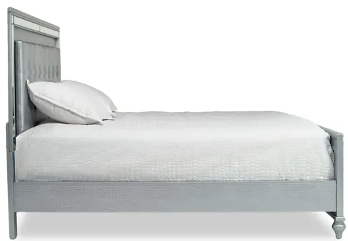 Valentino Panel Bed in Silver, Queen