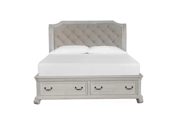Bellamy Sleigh Bed w/ Storage in White, Eastern King
