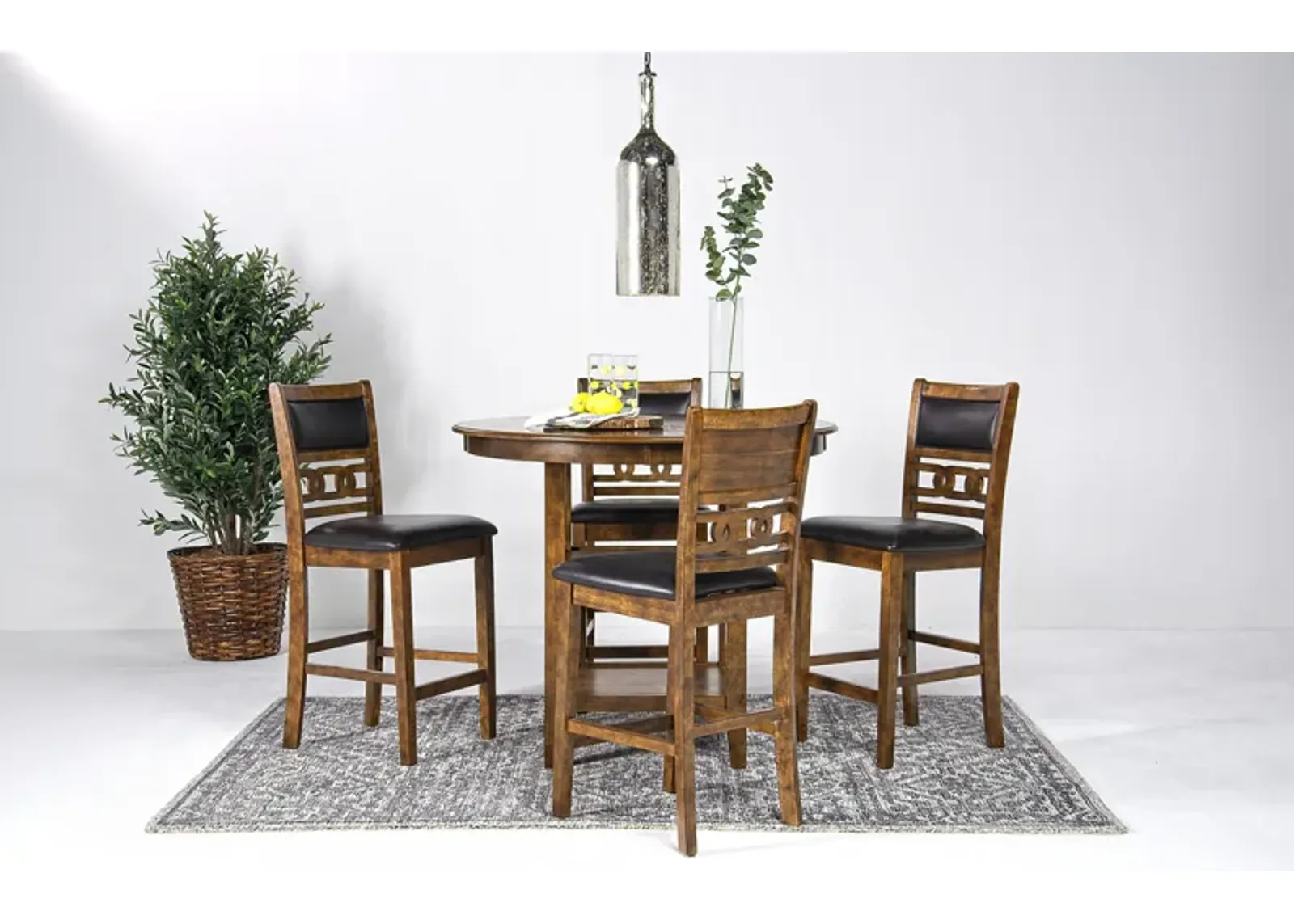 Gia Round Counter Height Dining Table & 4 Stools in Light Brown