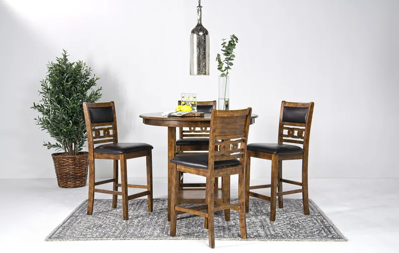 Crispin Round Counter Height Dining Table & 4 Stools in Natural Beige