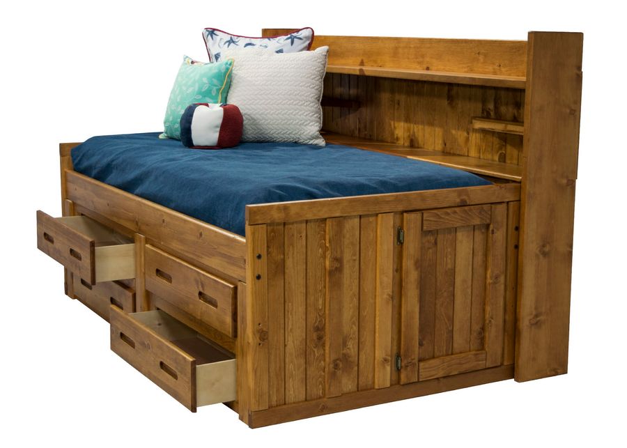 Young Pioneer Sideways Captain Bed w/ 4 Drawer Storage in Natural, Twin