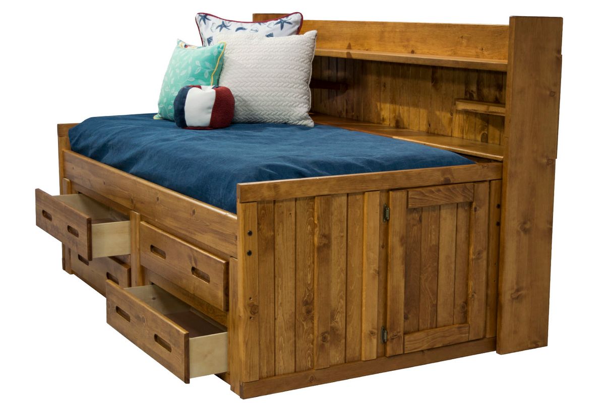 Young Pioneer Sideways Captain Bed w/ 4 Drawer Storage in Natural, Twin