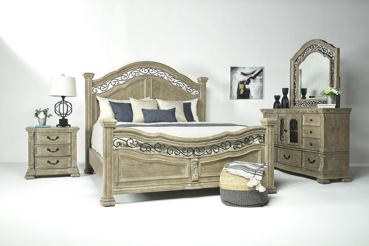 Durango Panel Bed, Dresser & Mirror in Fawn, Queen
