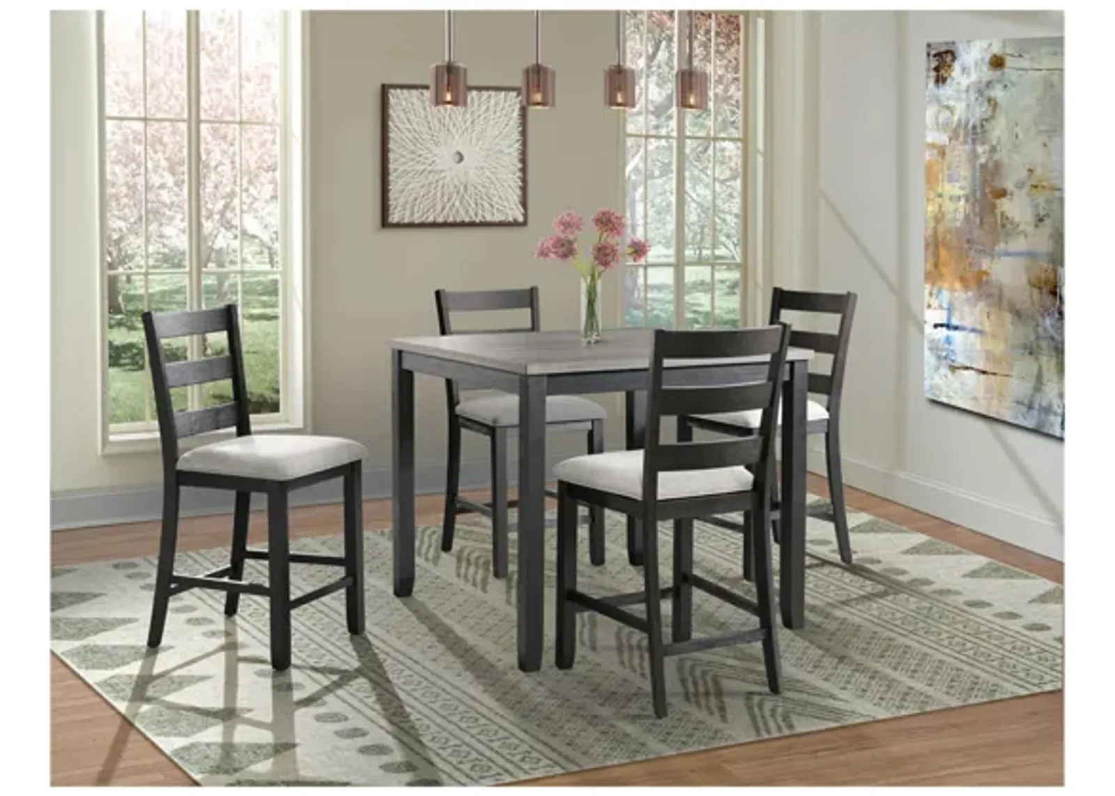 Kona Square Counter Height Dining Table & 4 Stools in Gray