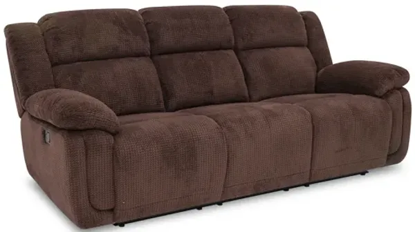 Jayne Reclining Sofa w/ Drop Down Table in Brown