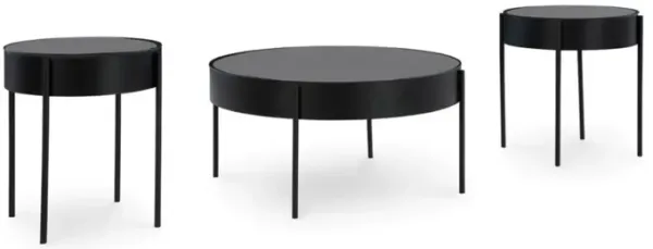 Ardoline Cocktail Table & 2 End Tables in Black