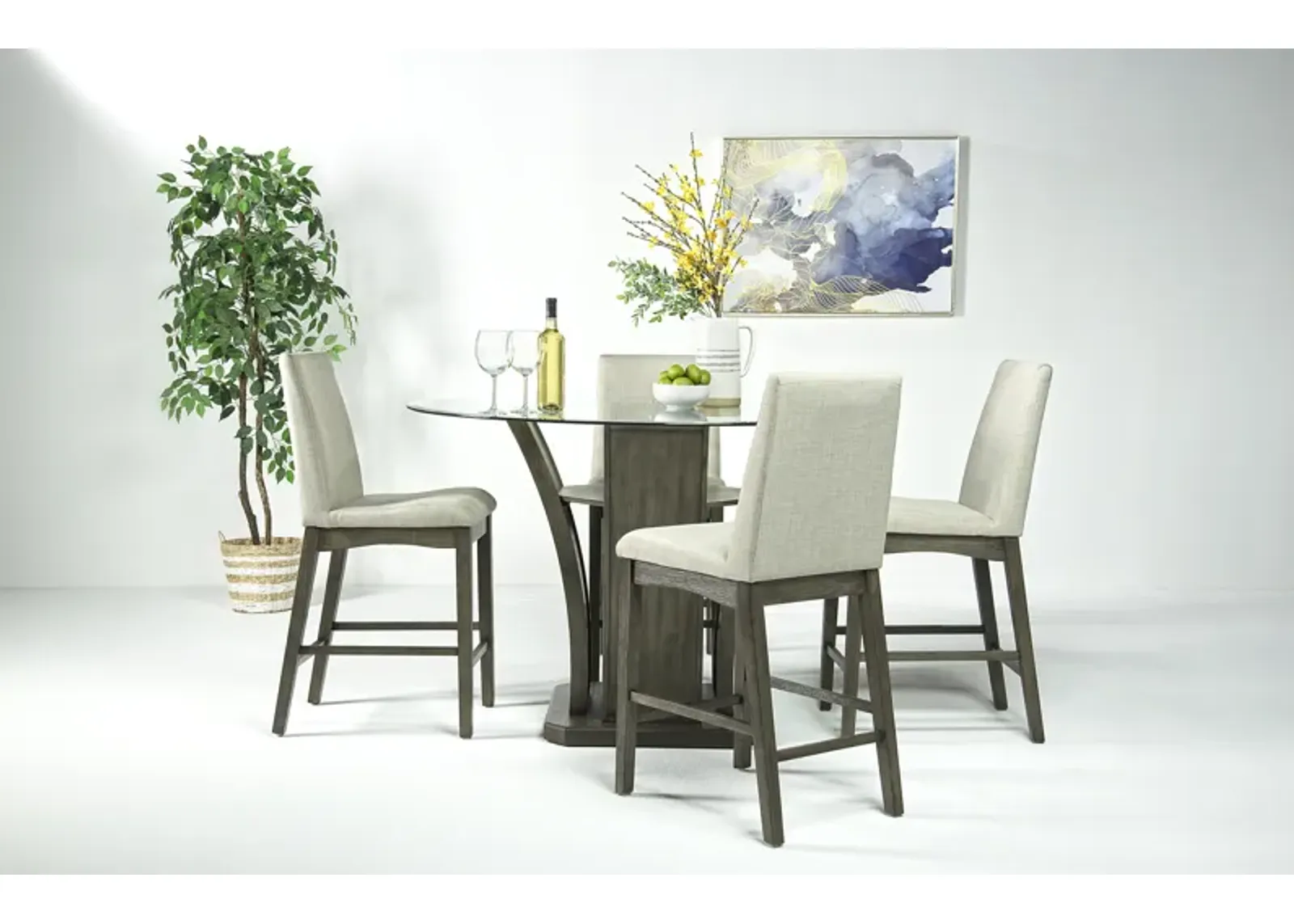 Dapper Round Counter Height Dining Table & 4 Stools in Gray