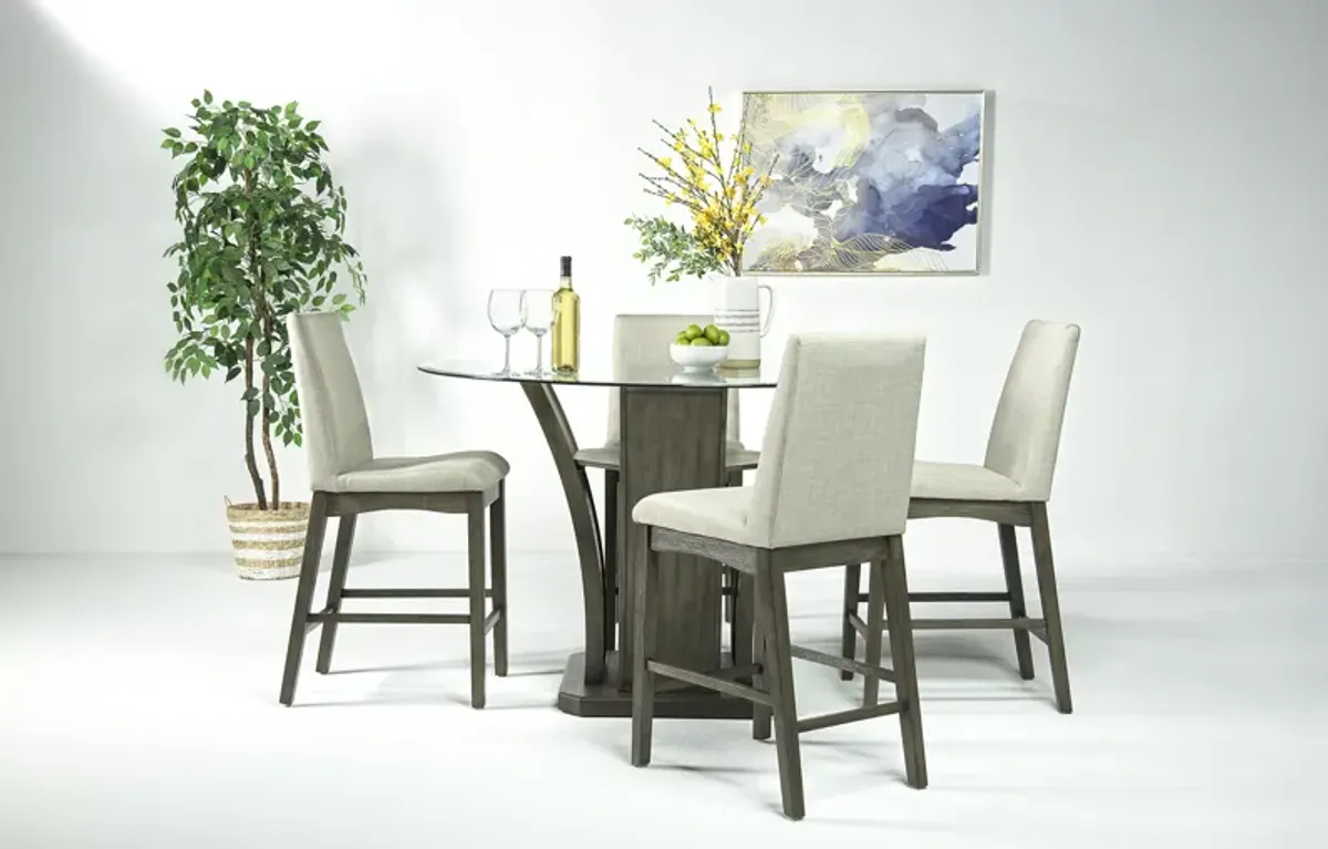 Dapper Round Counter Height Dining Table & 4 Stools in Gray