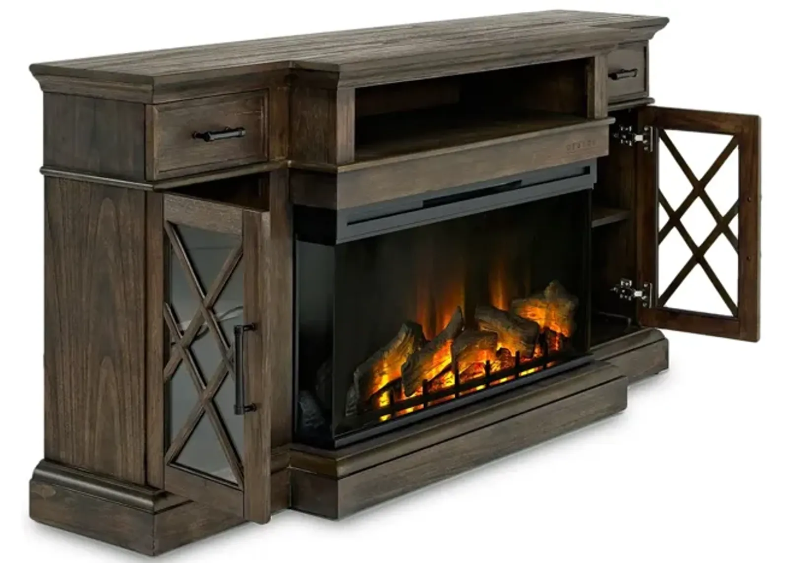 Harbor Console w/ Fireplace Insert in Brown, 70 Inch