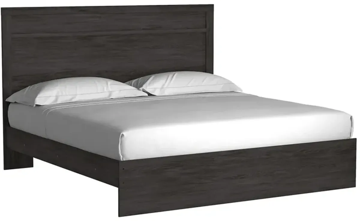 Stelsie Panel Bed, Dresser, Mirror & Nightstand in Charcoal, Eastern King