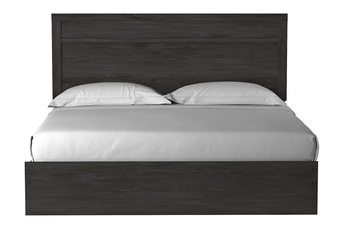 Stelsie Panel Bed, Dresser, Mirror & Nightstand in Charcoal, Eastern King