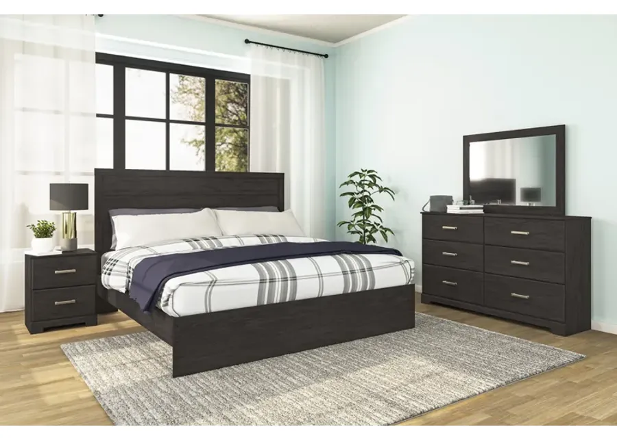 Stelsie Panel Bed, Dresser, Mirror & Nightstand in Charcoal, Eastern King