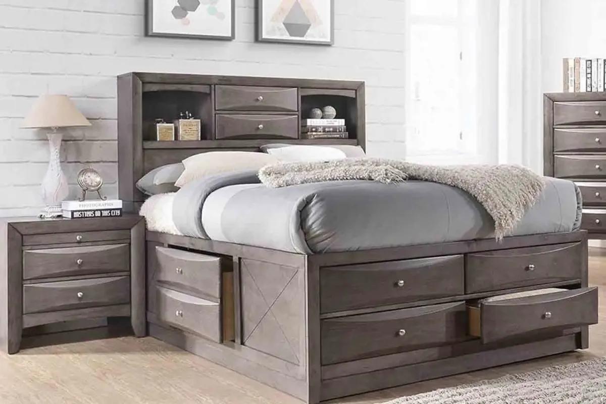 Remi Bookcase Bed w/ Storage in Gray, Full