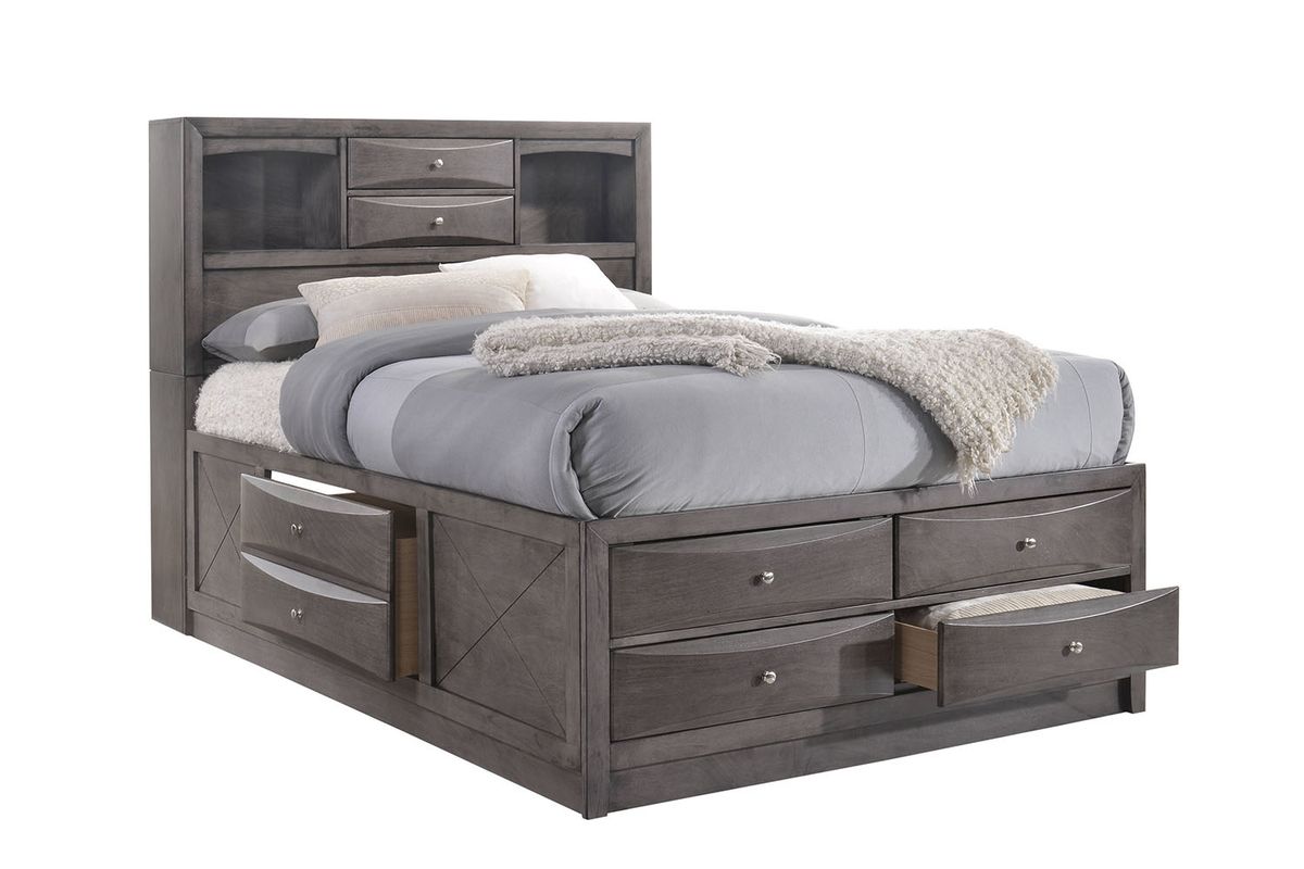 Remi Bookcase Bed w/ Storage in Gray, Full