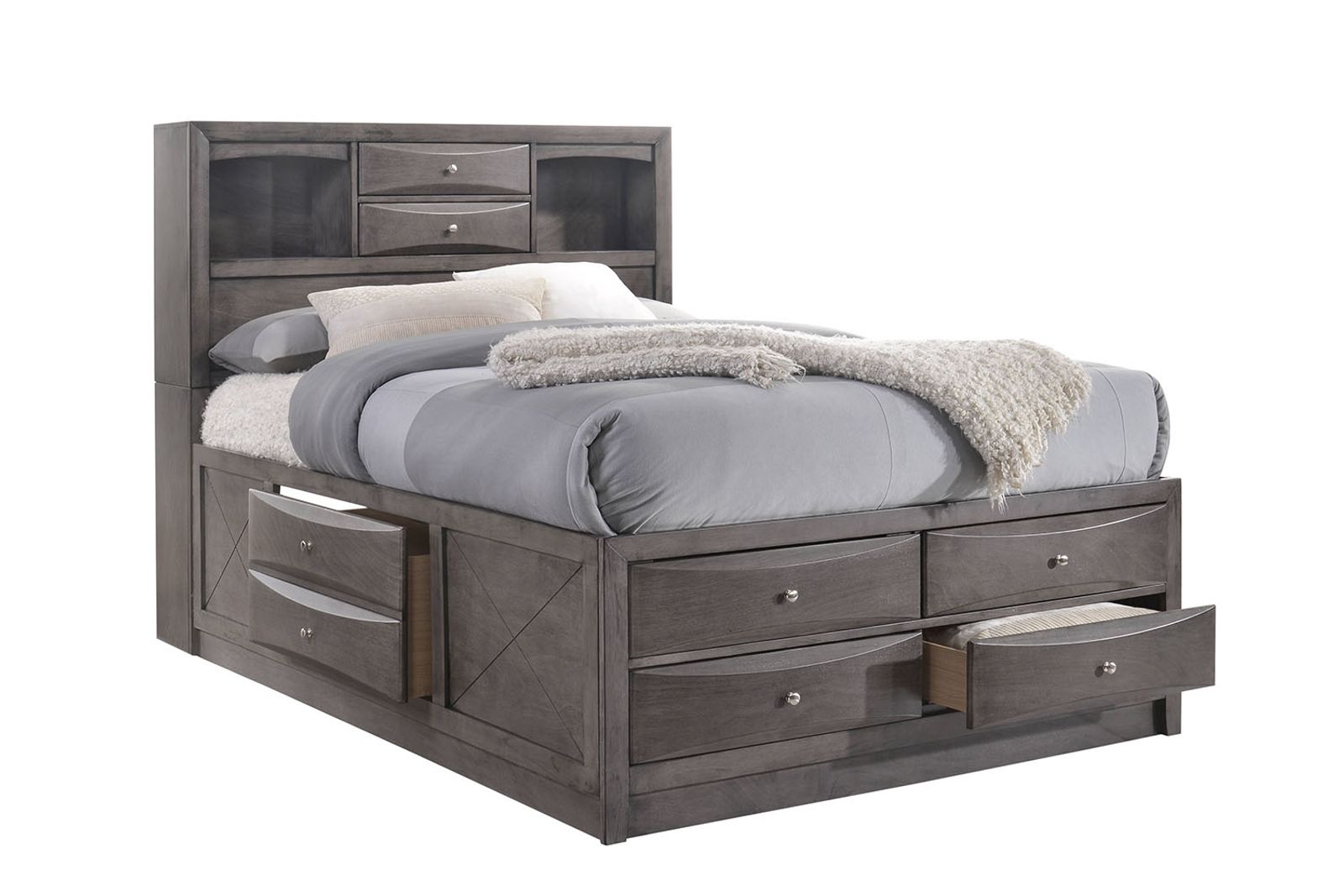 Remi Bookcase Bed w/ Storage in Gray, Full