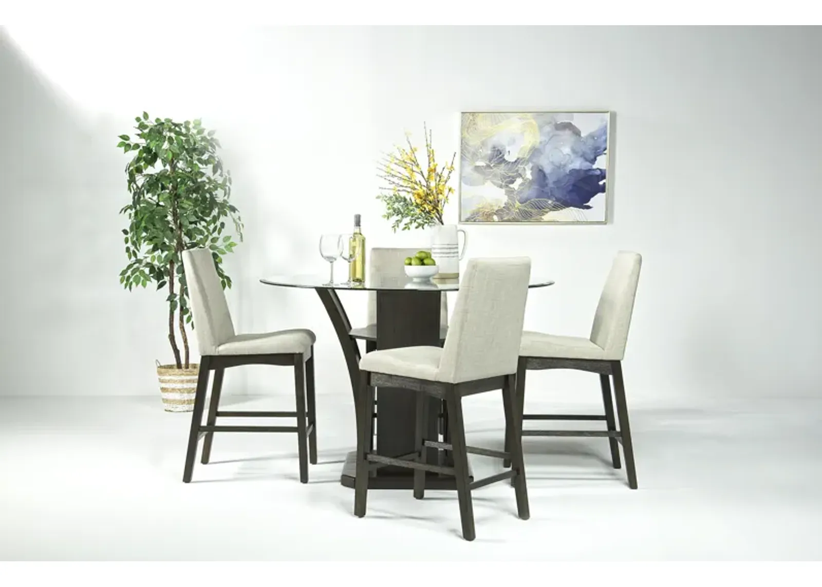 Dapper Round Counter Height Dining Table & 4 Stools in Brown