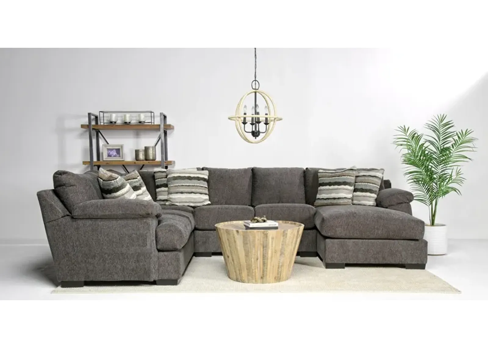 Bermuda Tux Loveseat Chaise Sectional in Victory Sterling, Right Facing, Down