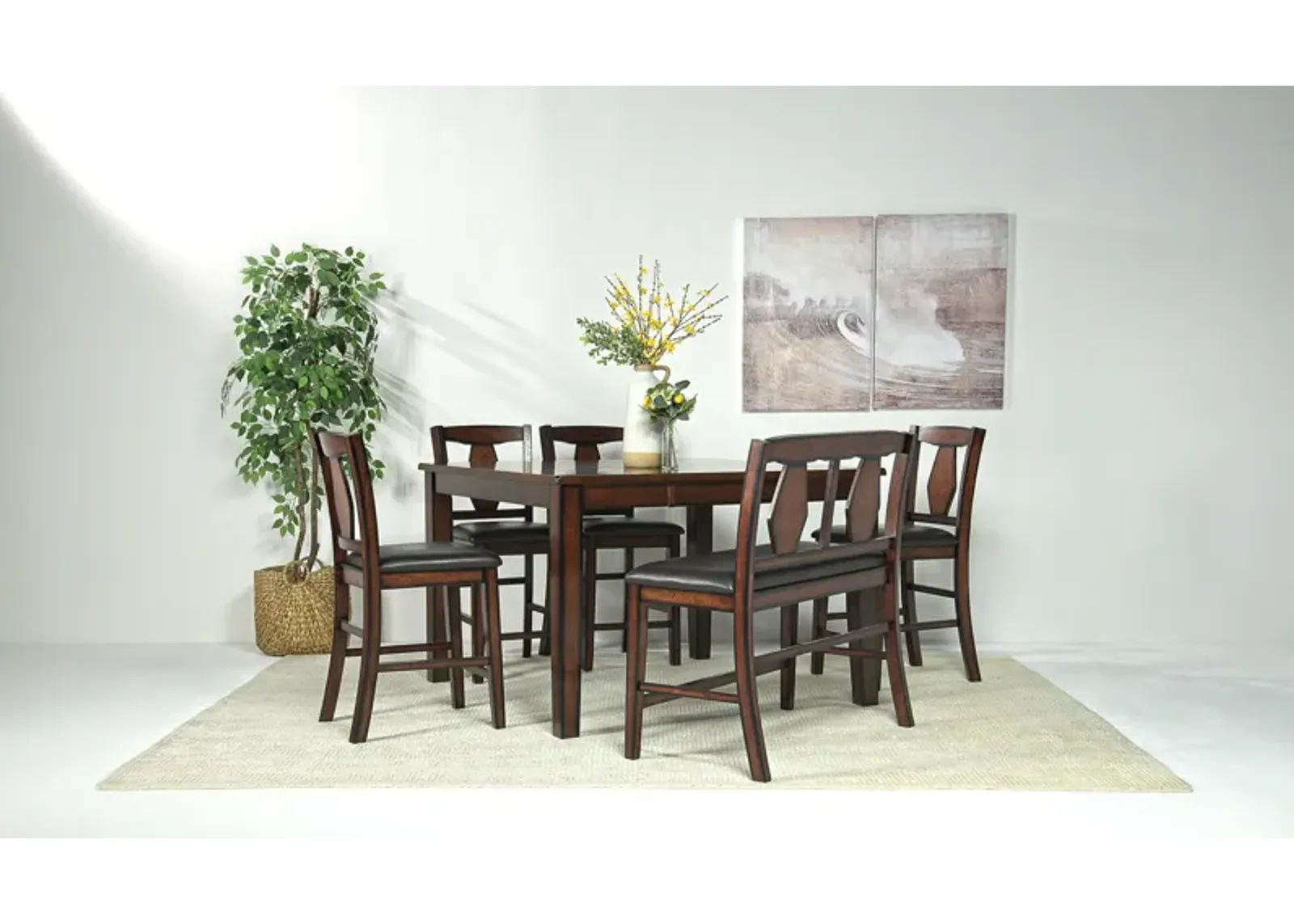 Napa Counter Height Extendable Dining Table, 4 Stools & Bench in Brown