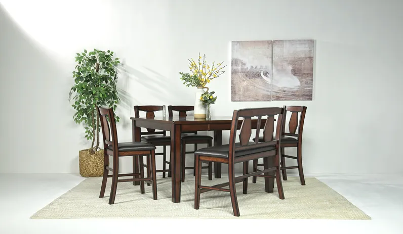 Napa Counter Height Extendable Dining Table, 4 Stools & Bench in Brown