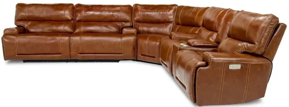 Oslo 3 Piece 3 Power Sectional in Brown Leather