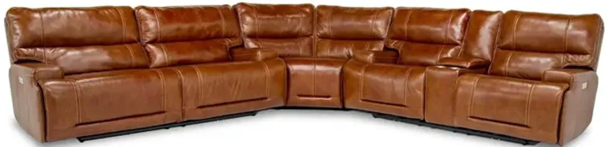 Oslo 3 Piece 3 Power Sectional in Brown Leather