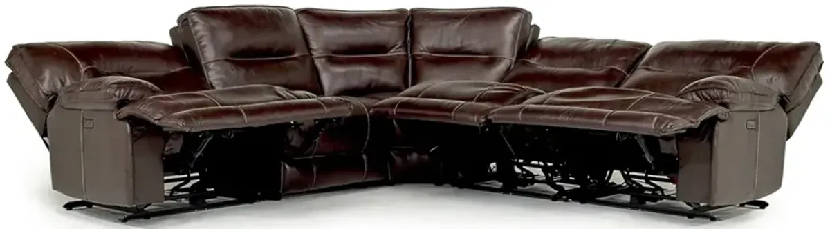 Retreat 5 Piece Power Sectional w/ Power Armless Recliner in Cognac Leather
