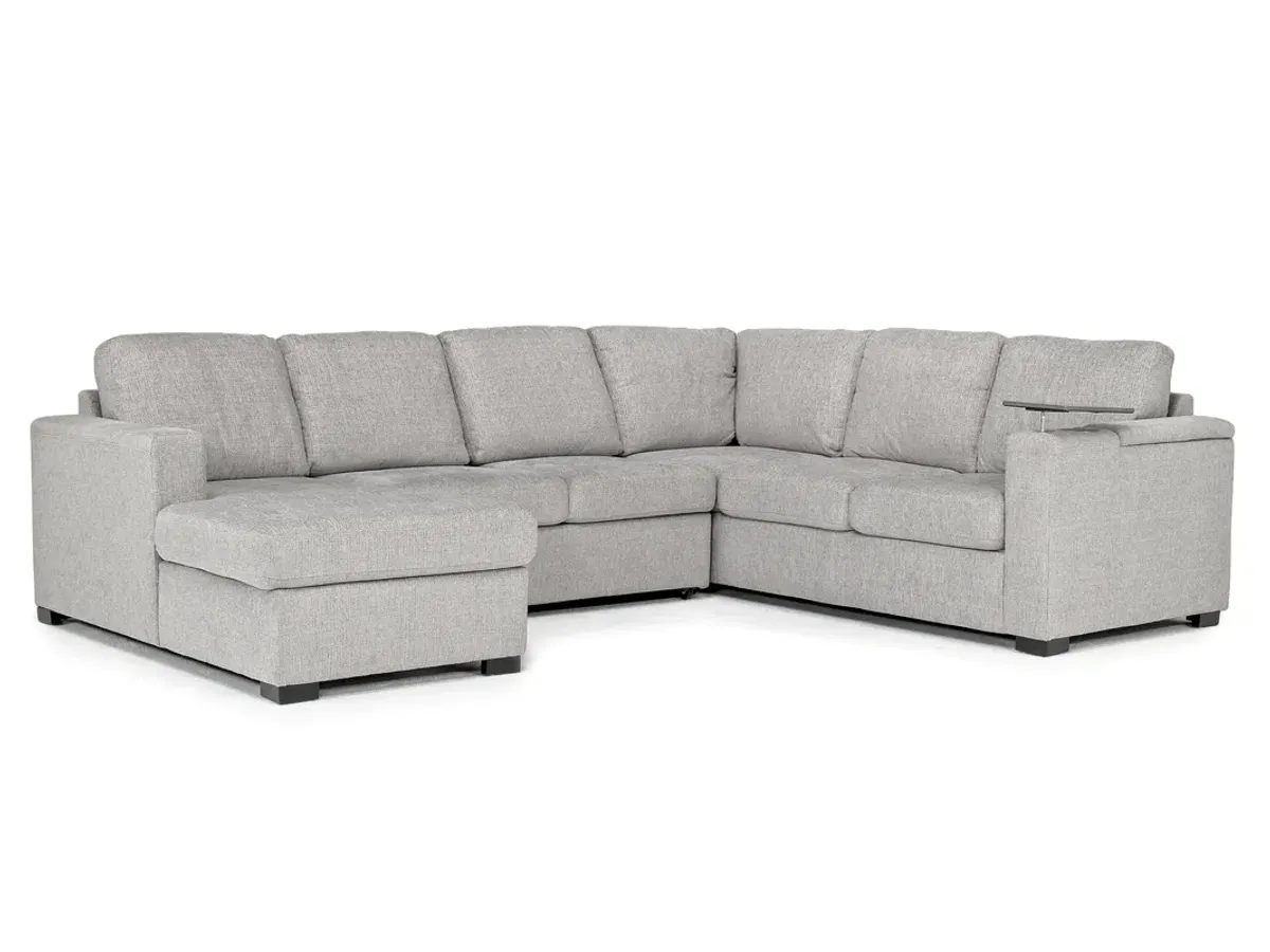 Luigi Full Pullout Tux Chaise Sectional w/ USB Charger in Gray, Left Facing