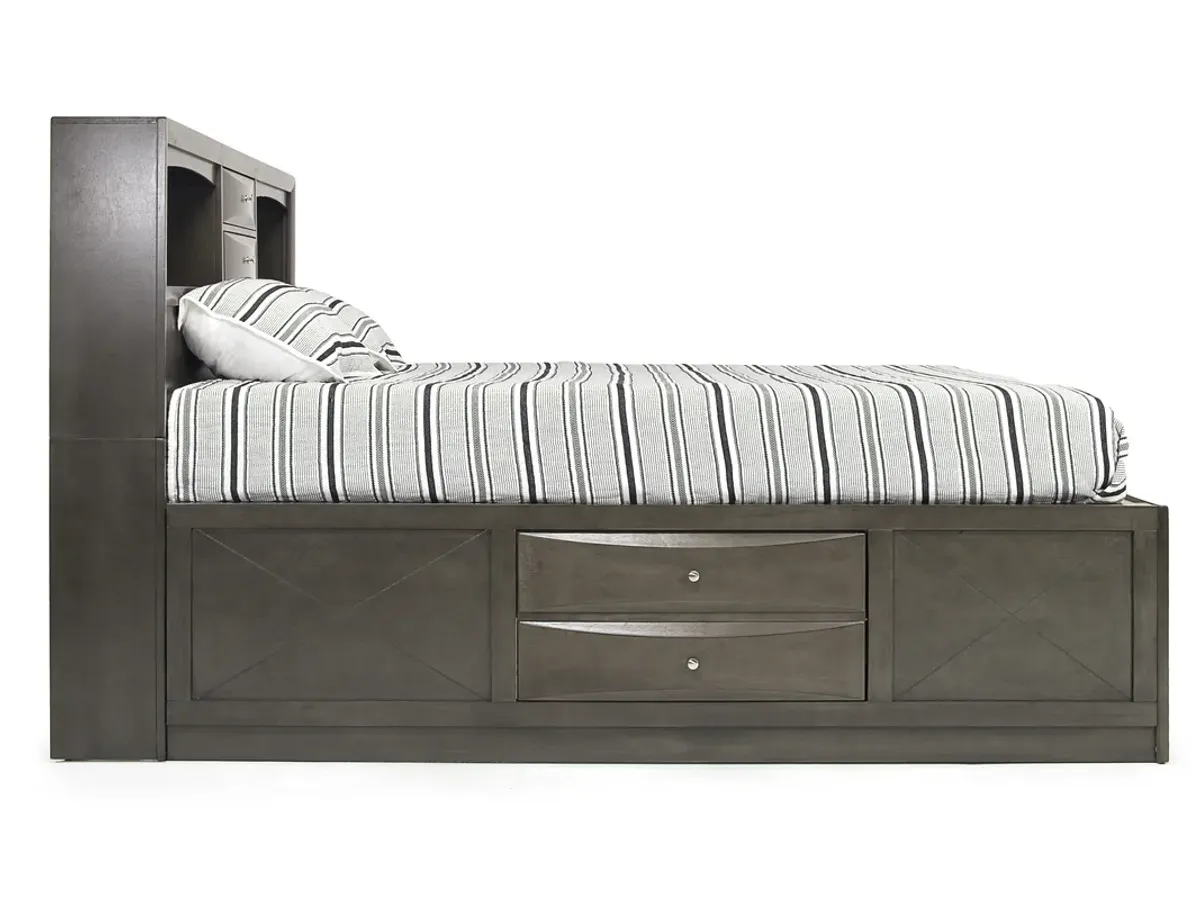 Remi Bookcase Bed w/ Storage in Gray, Eastern King