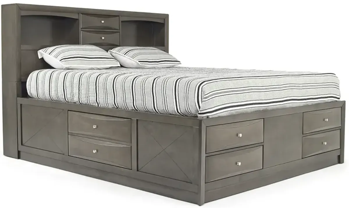 Remi Bookcase Bed w/ Storage in Gray, Eastern King
