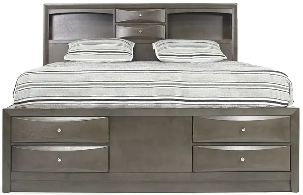 Remi Bookcase Bed w/ Storage in Gray, Eastern King