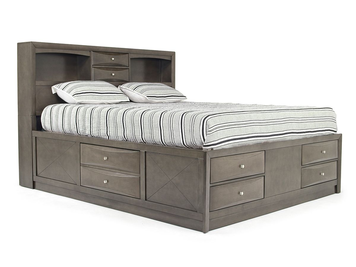 Remi Bookcase Bed w/ Storage in Gray, Eastern King